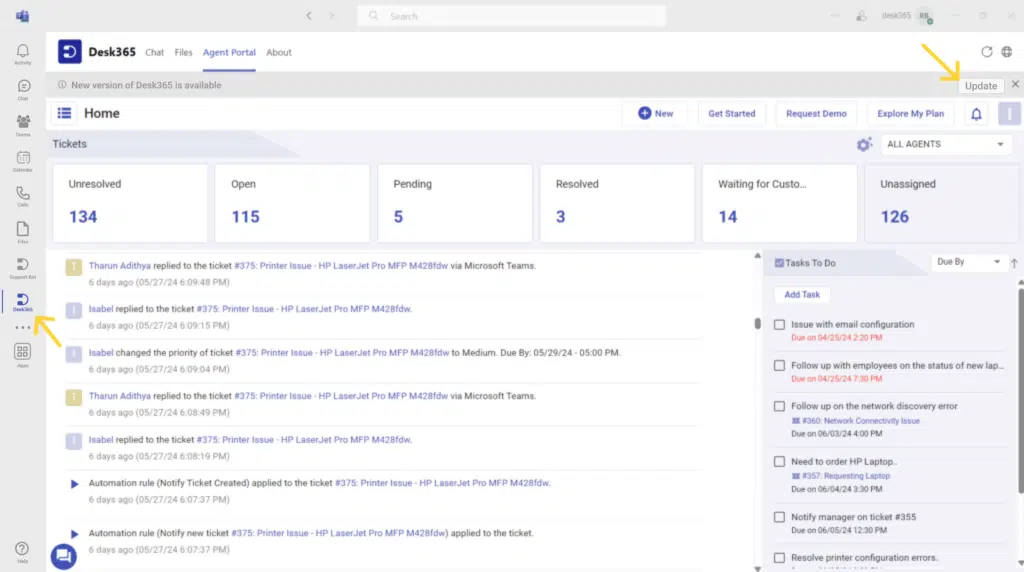 desk365-agent-portal-update-microsoft-teams