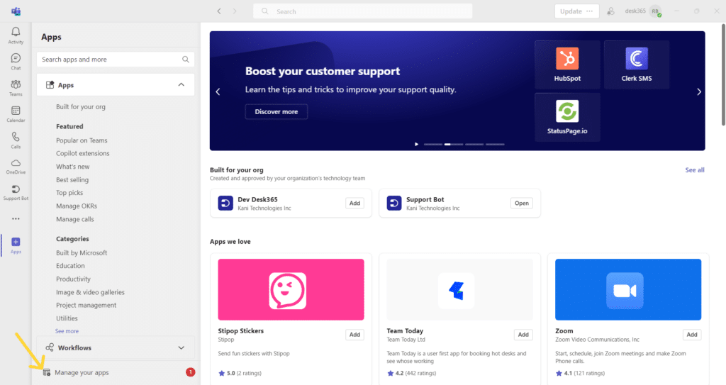 update-desk365-app-from-microsoft-teams-manage-apps-section