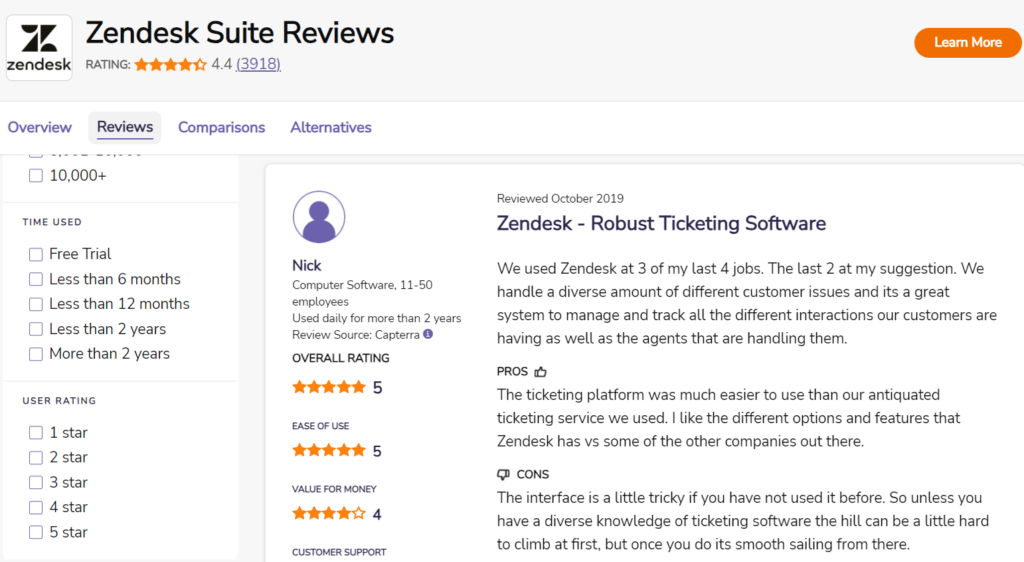 HappyFox vs Zendesk- user-review-zendesk-ease-of-use